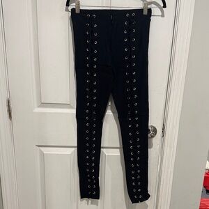 Stylish Black Lace-Up Women Jeans